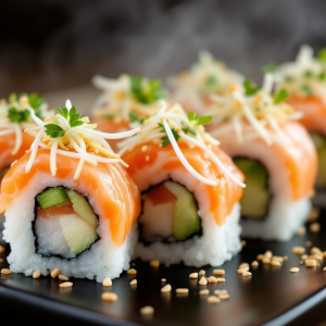 суши с лососем на красивом блюде